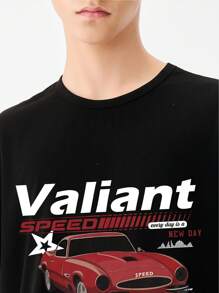 SHEIN Tween Boys Crew Neck Short Sleeve Racing Car Printed Print T-Shirt - Black - View 6