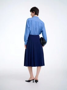 Aalyst Women's High Waist Single-Breasted Pleated Knee Length Skirt, Modest Elegant Country Style