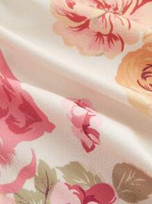 SHEIN MOD 印花褶皱腰身修身A字中长连衣裙，饰有蝴蝶结，适合锐舞派对、波西米亚风、音乐会、毕业典礼、浪漫、夏季、优雅、度假、派对、飘逸、婚礼宾客、下午茶、端庄、舞会、正式场合、花卉、夜店等各种场合。女士连衣裙 - 彩色 - 查看 4