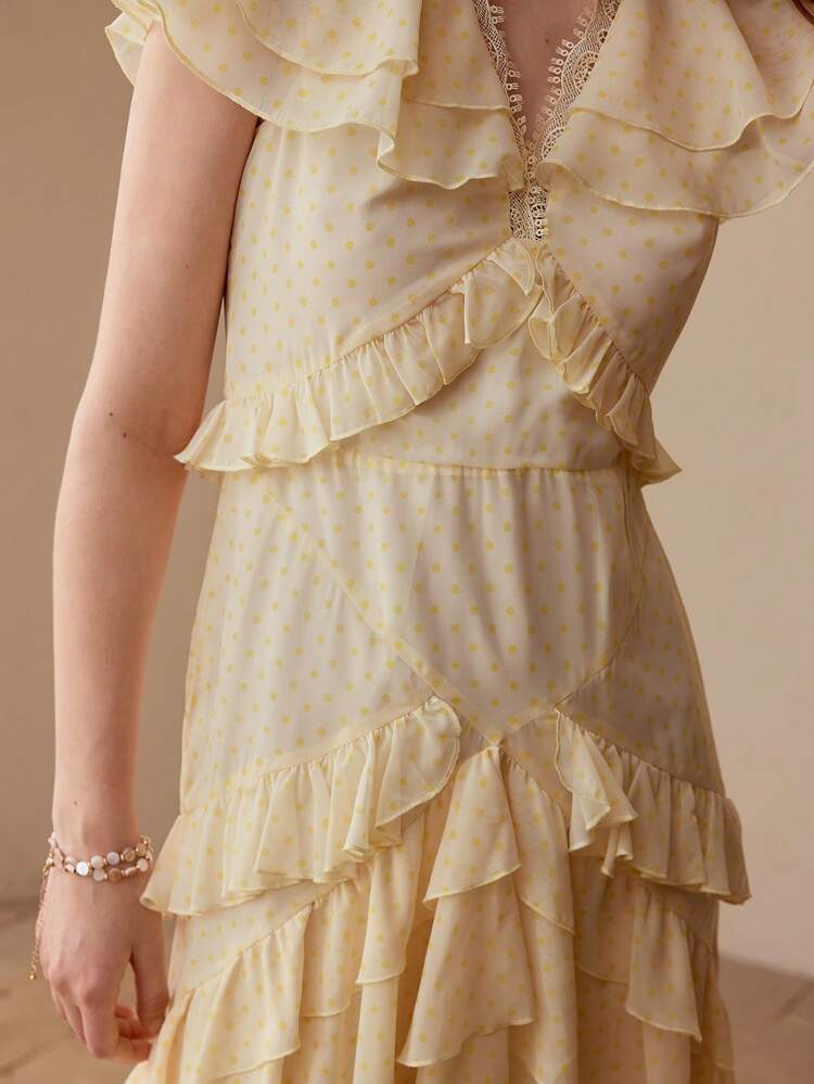 POLKA DOT RUFFLE TRIM DRESS
