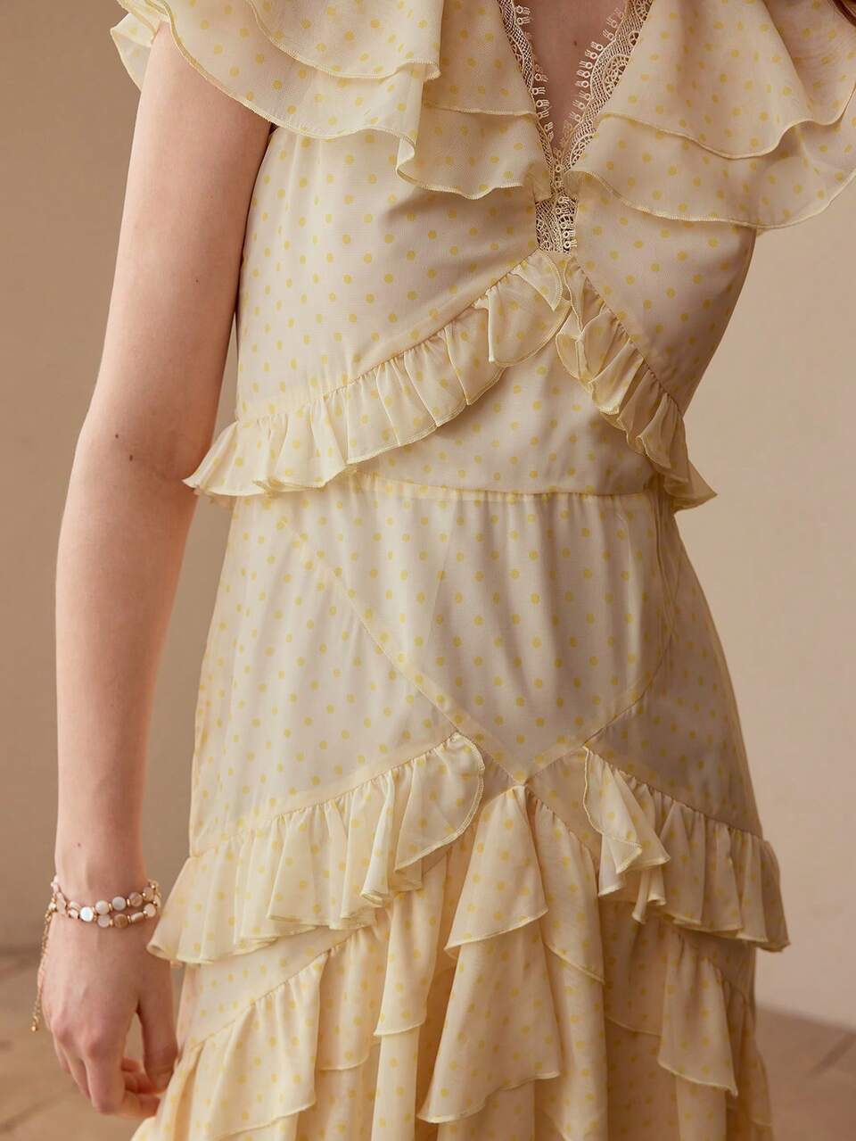 POLKA DOT RUFFLE TRIM DRESS