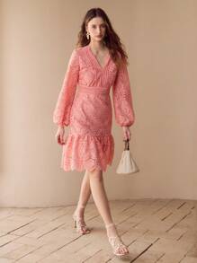 MOTF 蕾丝荷叶边下摆连衣裙 - 粉色 - 查看 4