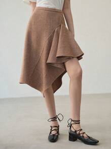 MOTF PREMIUM WOOL ASYMMETRICAL HEM SKIRT - Coffee Brown - View 5