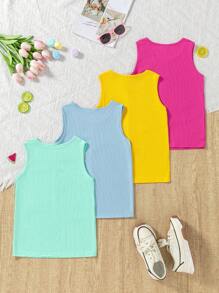 Sparklyn Tween Girl 4-Pack Basic Solid Color Ribbed Camisoles, Casual Everyday Wear, School, Campus, College - Multicolor - View 2