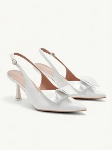 CUCCOO CHICEST Élégants talons hauts à bout pointu avec nœud papillon, élégantes et classiques mules à bouts pointus enrobé blanc brillant, pour femmes. Convient pour les rendez-vous, le thé de l'après-midi, les fêtes romantiques, la Saint-Valentin, les trajets et les tenues de soirée formelles