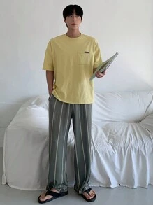 DAZY Men's Striped Pants With Matching Loungewear Set, Summer Pajama - Multicolor - View 7