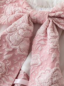 Sweetra Color Blocking Elegant Romantic Long Sleeve Chiffon Dress - Pink - View 4