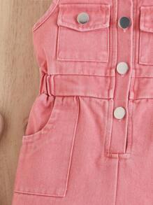 Moda para bebé (niña) estilo dulce de la calle, mono sin mangas de tela vaquera rosa, verano - Rosa - Ver 5