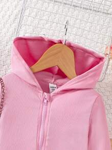 2 pièces Set mode jeune fille: Veste courte à capuche décontractée de couleur unie et pantalon long évasé