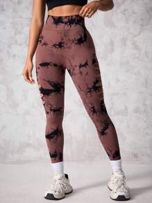 Slayform 扎染激光剪裁性感瑜伽裤，适合女性、跑步、健身、工作 - 咖啡棕 - 查看 5