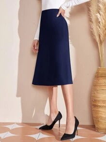 EMERY ROSE Women Plain Solid Color Minimalist Casual Everyday A-Line Skirt - Blue - View 4