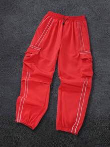 Manfinity Hypemode Men's Drawstring Waist Striped Cargo Loose Casual Pants - Red - View 2