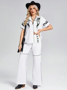 SHEIN LUNE Women Two-Piece Outfits  Western Clothes For Women Mardi Gras Western Western Wear Women Vacation Outfits Woman Rave Outfits Concert Outfit Women - White - View 3