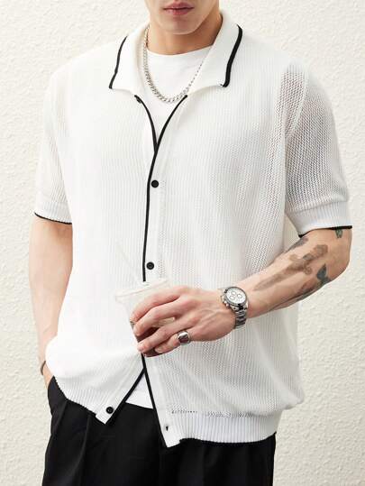 Manfinity CasualKnits Men's Casual Contrast Trim Short Sleeve Knit Top