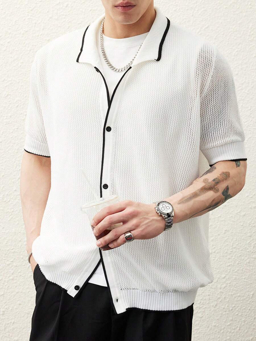 Manfinity CasualKnits Men's Casual Contrast Trim Short Sleeve Knit Top - Multicolor - View 1