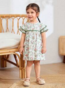Cozy Pixies Đầm cổ tròn tay lửng họa tiết hoa nhí cho bé gái - Nhiều màu - Xem 3