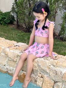 DAZY Young Girl Ice Cream Print Ruffle Swimwear Set - Pink - View 6