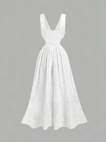 SHEIN MOD V 领系带前白色田园优雅白色连衣裙、茶会连衣裙、早午餐连衣裙、度假连衣裙、波西米亚连衣裙、情人节连衣裙、女士生日连衣裙 - 白色 - 查看 5