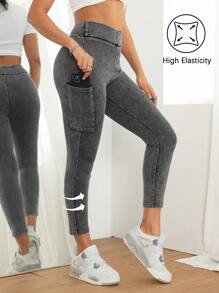 SHEIN PETITE PETITE 女式休闲紧身弹力牛仔裤，灰色，女式慢跑裤，女式紧身牛仔裤，女式紧身裤，小码女式裤子，弹力牛仔裤，黑色牛仔裤，高腰紧身牛仔裤 - 灰色 - 查看 1