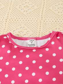 SHEIN 6 件套年轻女孩可爱粉色蝴蝶结、波尔卡圆点、心形印花休闲短袖短裤紧身睡衣 - 彩色 - 查看 8