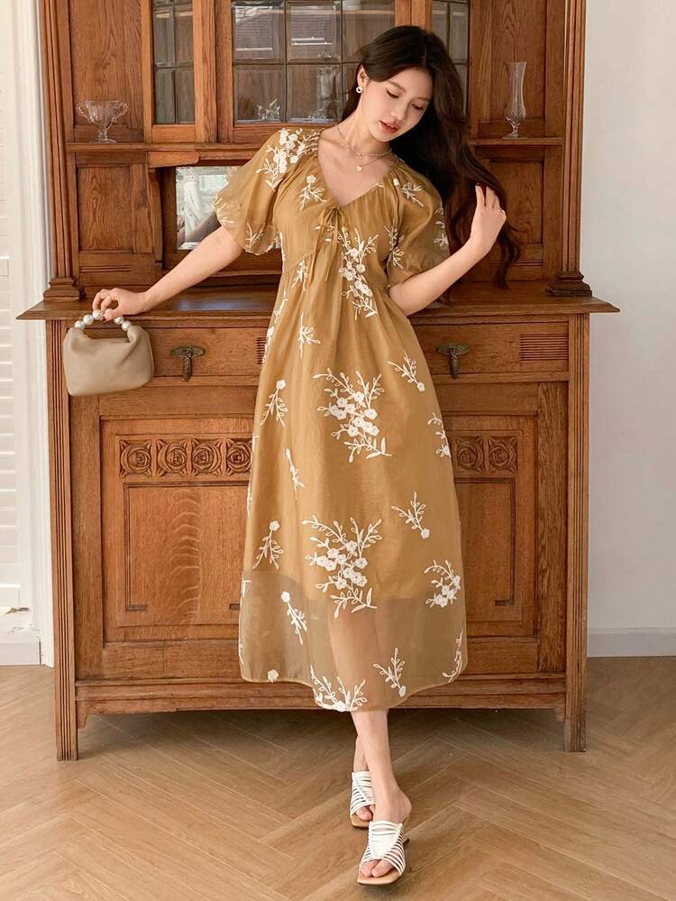 Women's Floral Print Mid-Length Casual Dress, Minimalist And Fashionable For Everyday Wear Sundress Maxi Dress Boho