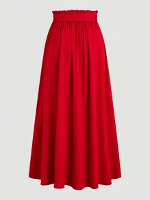 Sweetra 大码女式系带 A 字形宽松休闲红色裙子 - 紅色 - 查看 2