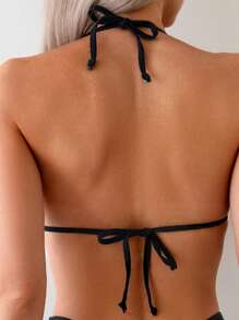 Swim Basics 1pc Women's Halter Neck Sexy Black Triangle Cup Bikini Top, For Summer Beach Vacation