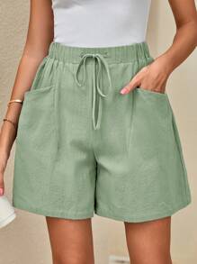SHEIN LUNE شورتات نسائية كاجوال بلون أحادي فضفاضة