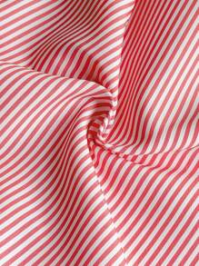 SHEIN 女婴幼儿 0-3 岁红白条纹马球领无袖休闲连衣裙，适合外出 - 紅色 - 查看 6