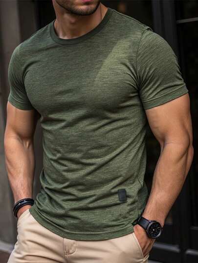 Manfinity Homme Men's Solid Color Round Neck Short Sleeve Casual T-Shirt Men T Shirts Men T Shirts Casual Men Tee Shirts Men Tshirt