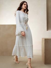 Elegant Mid-Length Dress For Women, Spring/Autumn - White - View 4