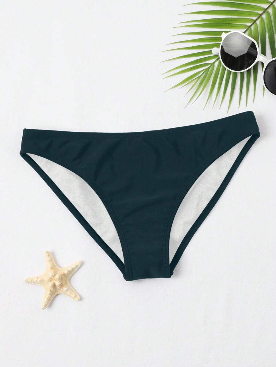 SHEIN Swim Women's Solid Color Basic Bikini Bottom, Casual Vacation, For Summer Beach - Green - View 1