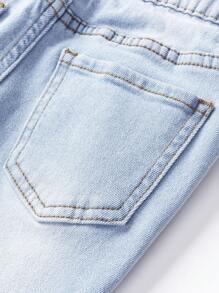 Young Girl' All-Match Distressed Washed Denim Skinny Jeans - Light Wash - View 7