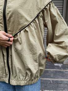 FRIFUL Women Green Loose Design Bomber Jacket, Spring - Green - View 7