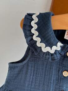 Cozy Pixies Baby Girl Sleeveless Waist Gathered Color Block Ruffle Collar Dress