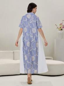 Yasmyna 撞色花卉印花短袖连衣裙