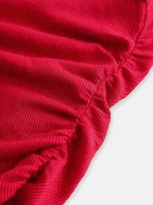 SHEIN 少女腰部褶皱针织短款上衣和抽绳低腰阔腿运动休闲工装裤套装，街头时尚吊带背心和裤子套装 - 紅色 - 查看 3