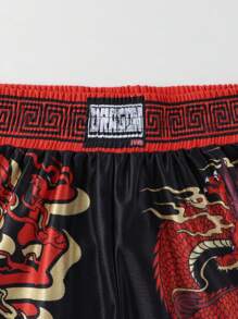 ROMWE MEN Prep Men's Anime Dragon Printed Boxing Shorts, Summer