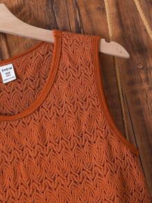 SHEIN Tween Girls 2 件套，棕色蕾丝镂空波西米亚风格吊带背心搭配水洗蓝色 A 字形荷叶边牛仔裙，适合户外活动、休闲装、牧场音乐节、社交聚会、春夏新款 - 棕色 - 查看 5