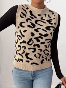 SHEIN LUNE Women Stand Collar Sleeveless Graphic Detail Simple Casual Knit Vest