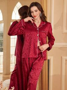 SHEIN 女士豹纹睡衣套装，秋冬服装 - 彩色 - 查看 6