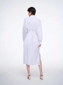 Aalyst Casual Solid Color Front Pocket Shirt Dress - White - View 2