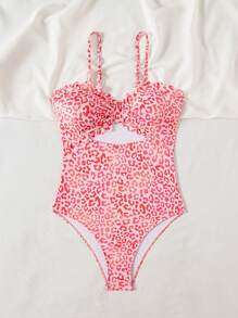 SHEIN Women Leopard Floral Hollow-Out Sexy Swimsuit One-Pieces, For Summer Beach Vacation - Multicolor - View 7