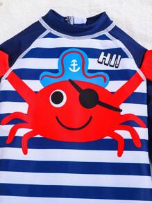 SHEIN 男婴夏季休闲度假可爱螃蟹针织图案连体泳衣适合海滩、泳池、水疗 - 彩色 - 查看 3