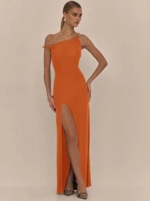 MUSERA 不对称领口开衩大腿长裙 夏季度假婚礼宾客微透毕业典礼伊比沙岛假日海滩冬季晚宴