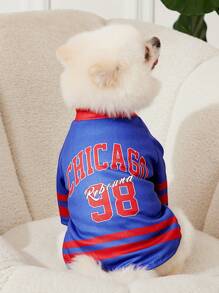 PETSIN 1pc Pet Dog/Cat Blue Chicago 98 Number & Letter Print Jersey, Stylish Casual Breathable Comfortable Sports T-Shirt