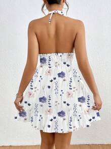 Breezaya Women Floral Allover Print Casual Short-Style Backless Halter Dress - Multicolor - View 2