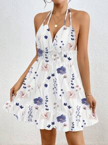 Breezaya Women Floral Allover Print Casual Short-Style Backless Halter Dress - Multicolor - View 3