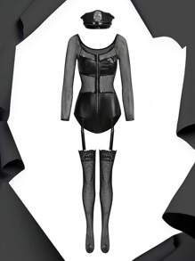 Disfraz de lencería cómoda y transparente de mujer de oficial de policía - Negro - Ver 1