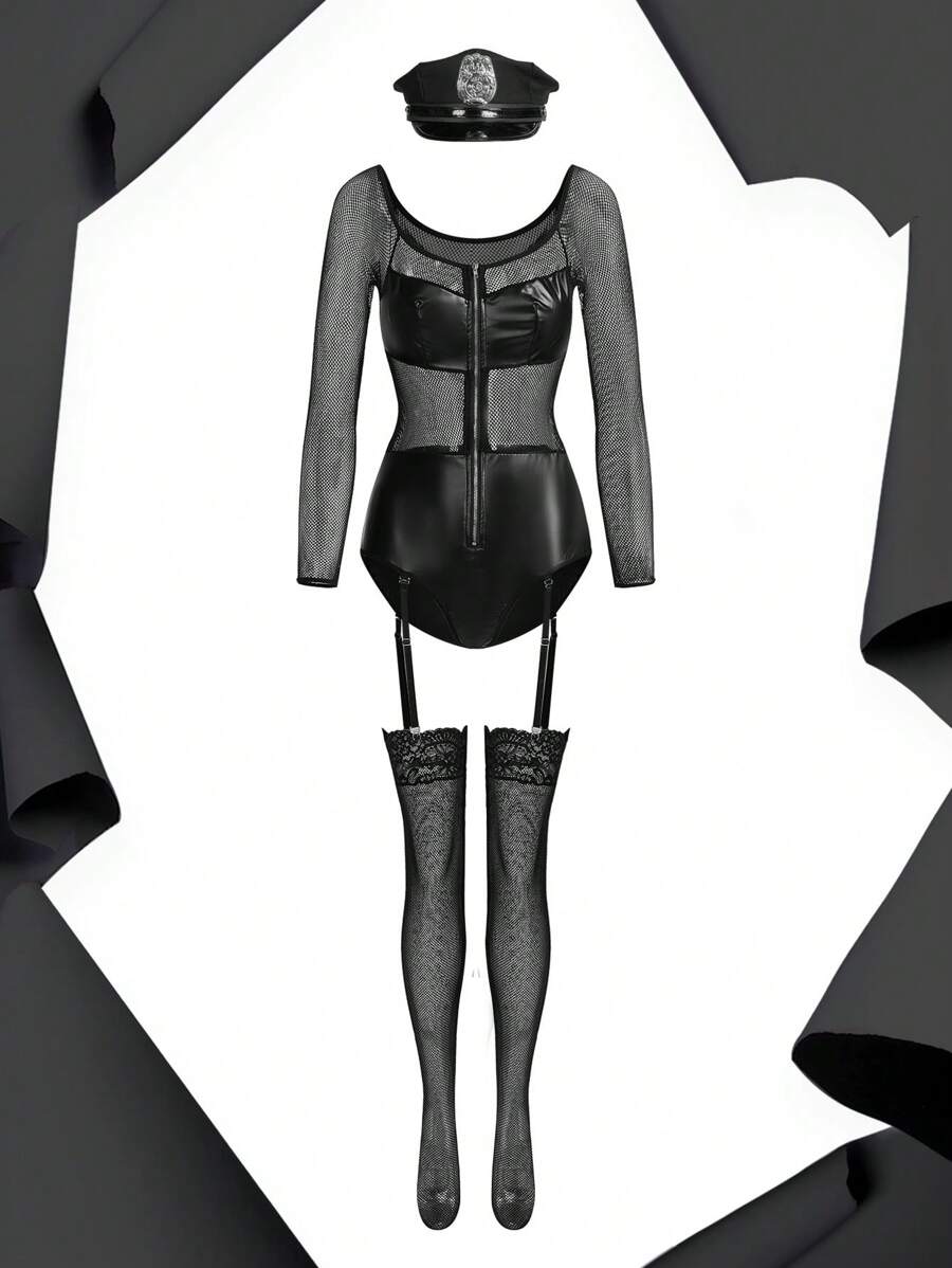 Disfraz de lencería cómoda y transparente de mujer de oficial de policía - Negro - Ver 1